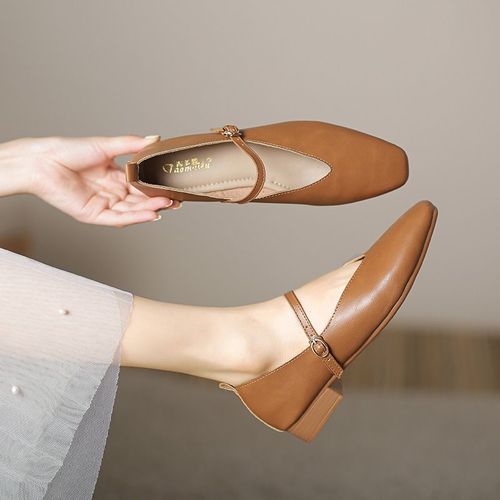 Escarpins Rtro En Cuir Microcarence Souple Pour Femme,Chaussures Simples, La Mode,Peu Profondes, Essence,Talon Bas Et Carr,03/Pumps,2023 - 42