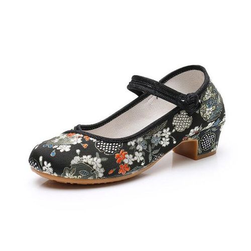 Escarpins Ronds Mary  Bride  Bouton  Essence Pour Femmes,Chaussures Provoqu  Talon Moyen Pour Dames,Sandales D't Rtro,Chaussure De Danse Ethnique