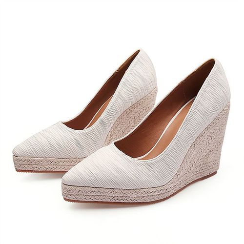 Espadrilles En Satin  Bout Pointu Pour Femmes,Nouvelles Chaussures D'automne  Semelle Compense En Jute Pour Pcheur,Escarpins  Talon Haut Et Coupe Basse,Plate-Forme En Paille Pour Femmes - 36