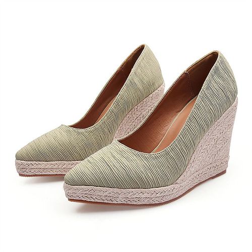 Espadrilles En Satin  Bout Pointu Pour Femmes,Nouvelles Chaussures D'automne  Semelle Compense En Jute Pour Pcheur,Escarpins  Talon Haut Et Coupe Basse,Plate-Forme En Paille Pour Femmes - 34