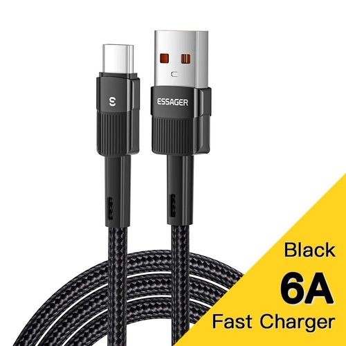 Essager-Cble Usb Snaptype C Pour Recharge Rapide Et Transfert De Donnes,Cordon De Chargeur 66w Pour Huawei P40 Pro P30 Et Samsung S21 Ultra S20 - Type Black-2m
