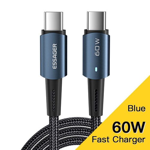 Essager-Cble Usb Type-C Pd Pour Recharge Rapide,Cordon De Chargeur Usb-C Vers Usb-C Pour Tlphone Samsung,Xiaomi Redmi,Huawei,100w,60w - Type 60w Blue-1m