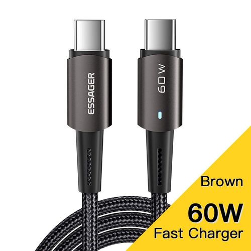 Essager-Cble Usb Type-C Pd Pour Recharge Rapide,Cordon De Chargeur Usb-C Vers Usb-C Pour Tlphone Samsung,Xiaomi Redmi,Huawei,100w,60w - Type 60w Brown-1m