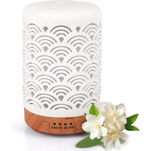 Essential Oil Diffuser,100 Ml Ceramic Diffuser Humidifier,Electric Home Fragrance Diffuser With 7 Led Colours,Automatic Shut-Off,Essential Oil Diffuser For Office Home