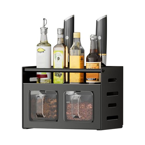 tagre  pices murale en acier inoxydable avec style tiroir, sans perage, tagre de cuisine suspendue, organisateur de stockage d'pices avec pots, crochets, porte-serviettes, tagre  pices multifonctionnelle pour diverses surfaces murales-UN