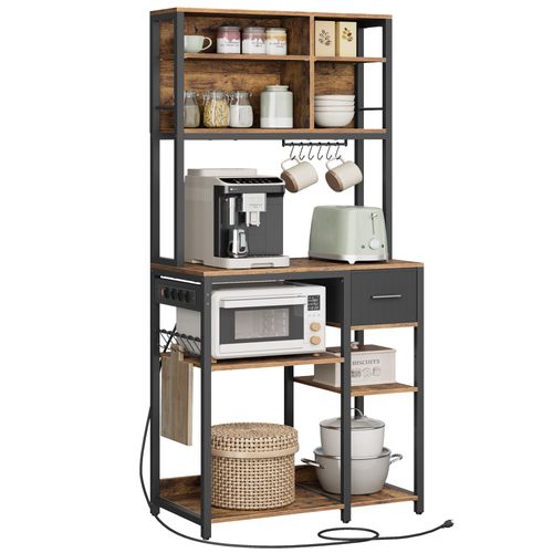 tagre De Cuisine Avec Multiprise, Bar  Caf Avec tagres Rglables, 40 X 80 X 180,4 Cm, Marron