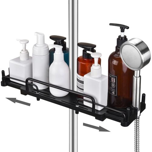 tagre De Douche Tlescopique Sans Perage 32-48 Cm, Suspendre Pour Salle De Bain, tagre De Rangement Pour Barre De Douche De 18  25 Mm (Noir)[Rac62400228]