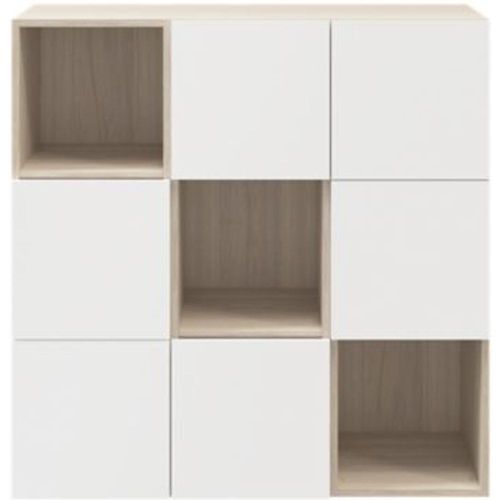 tagre Semi Ouverte 9 Cases Effet Chne Avec 6 Portes Blanches Goodhome Atomia H. 112 5 X L. 112 5 X P. 37 Cm