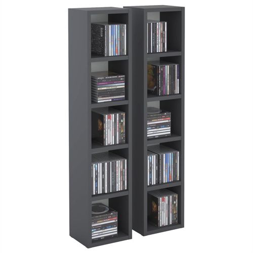 Etagres Modulables Musique Pour Cd Et Dvd, Lot De 2 Meubles De Rangement En Colonne Avec 10 Compartiments, En Mlamin Gris Mat