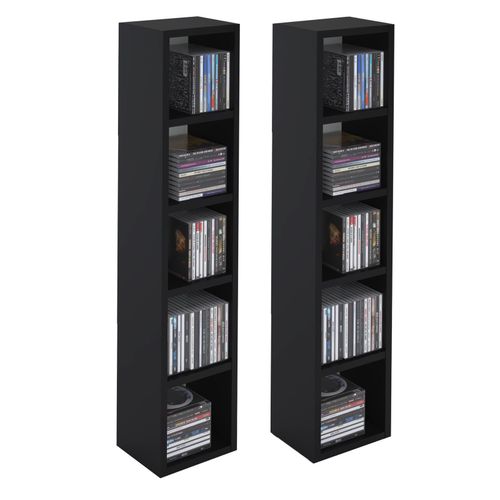 Etagres Modulables Musique Pour Cd Et Dvd, Lot De 2 Meubles De Rangement En Colonne Avec 10 Compartiments, En Mlamin Noir Mat