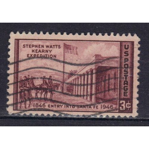 Etats-Unis D'amerique 1946 : Centenaire De L'entre De L'expdition Stephen Watts Kearny  Santa Fe : Capitulation De Santa Fe, De K.M. Chapman -Timbre 3 C. Lilas-Brun Oblitr