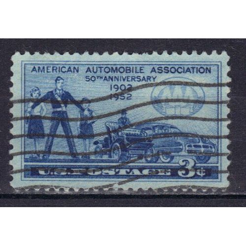 Etats-Unis D'amerique 1952 : Cinquantenaire De L'american Automobile Association : Protection Des coliers Et Vhicules De 1902  1952 - Timbre 3 C. Bleu Sur Bleut Oblitr