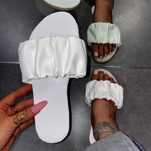 t 2021 Femmes D't Sandales Marque Simple Pliss Tongs Dcontract Plage Carr Chaussures  Bout Ouvert Pantoufles En Plein Air Chaudes Femmes Diapositives Souples - 43