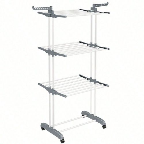 tendoir  Linge, Schoir Mobile  4 Niveaux, Avec Roulettes, Pliable, 64 X 126 X 172 Cm, Utilisation Intrieure Et Extrieure, Blanc