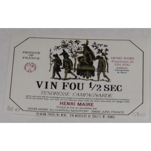 ETIQUETTE ANCIENNE WINE LABEL VIN FOU 1/2 SEC DE HENRI MAIRE DESSIN
