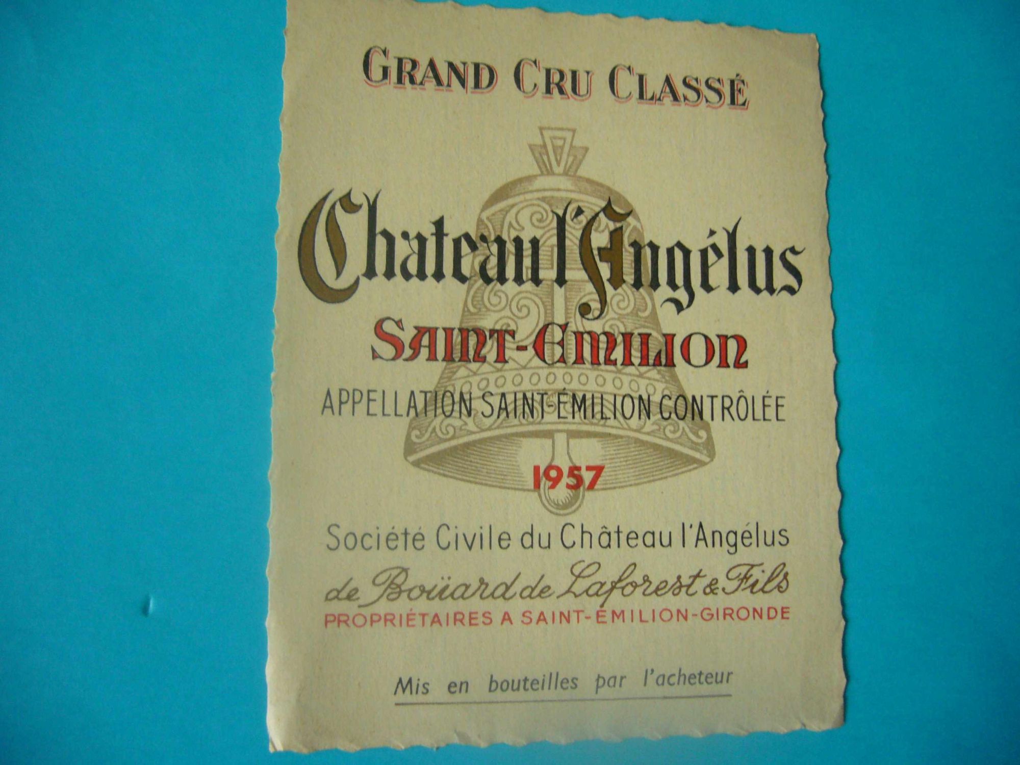 Etiquette De Vin Chateau L Angelus 1957 Rakuten