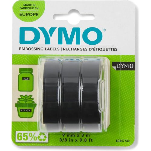 tiquettes De Marquage En Vinyle Dymo,Rouleaux De 9 Mm X 3 M,Impression En Blanc Sur Fond Noir,Autocollantes (Lot De 3),S0847730
