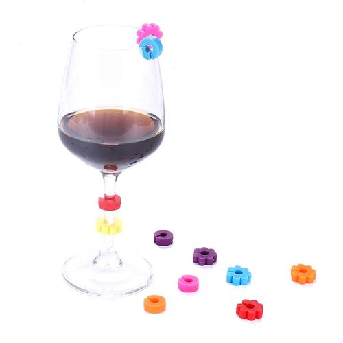 tiquettes En Forme De Fleur En Silicone, 12 Pices, Tasse D'identification, Signes, Breloques En Verre  Vin De Couleur Unie, Marqueurs De Boissons Pour Fte