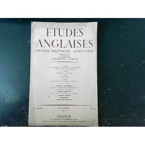 Etudes Anglaises - Grandes Bretagne - Etats-Unis / Ve Anne -N4   de Koszul / Le Breton / Mosse  Format Broch 