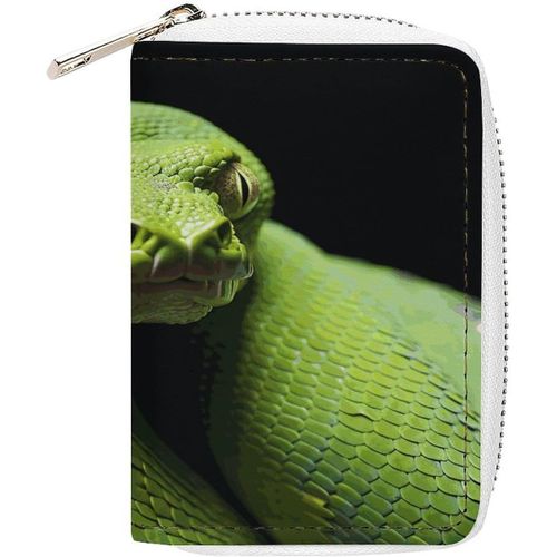 tui  Cartes En Cuir Synthtique Avec Fermeture clair Et 20 Emplacements Pour Cartes,Joli Arbre Vert Python,Porte-Cartes,Blanc,16x11.5cm,Moderne