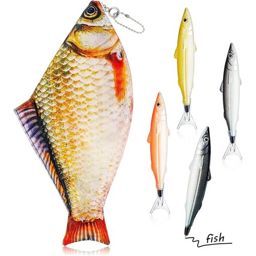 tui  Crayons En Forme De Poisson Trousse  Crayons De Sac De Stylo De Fantaisie Avec Doublure En Mousse paisse Rembourre Et 4 Stylos De Poisson (Style Vivant,Jaune)