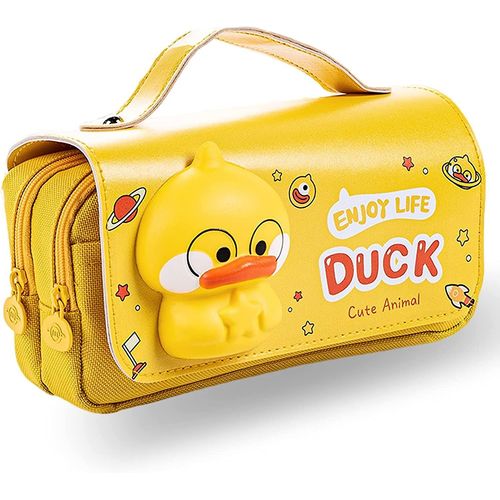 tui  Crayons, Jolie Pochette De Crayon De Canard Jaune Avec Jouet De Dcompression, Grand Sac  Crayon Portable Avec Poigne, 3 Compartiments Toile Kawaii / Avec Fermeture  Glissire /