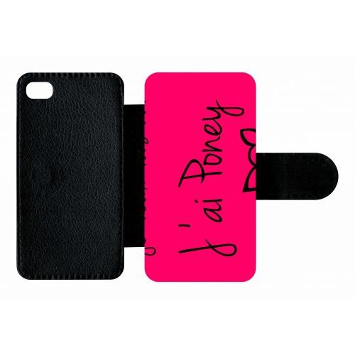 Etui A Rabat - Citation Poney Rose - Compatible Avec Apple Iphone 4s - Plastique - Bord Noir