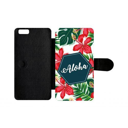 Etui A Rabat - Aloha Tropical Fond Blanc - Compatible Avec Apple Iphone 6 Plus - Plastique - Bord Noir
