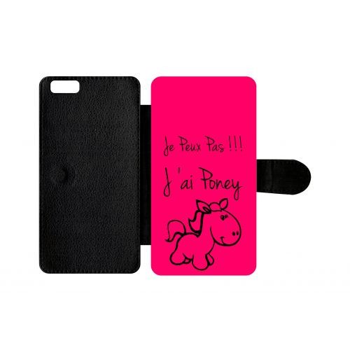 Etui A Rabat - Citation Poney Rose - Compatible Avec Apple Iphone 6 Plus - Plastique - Bord Noir