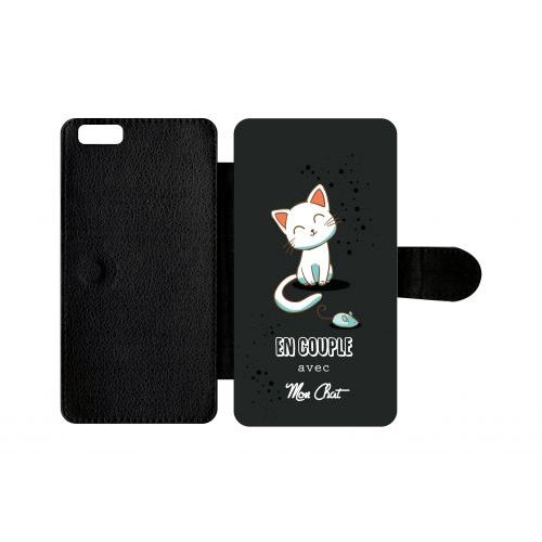 Etui A Rabat - En Couple Avec Mon Chat Fond Noir - Compatible Avec Apple Iphone 6 Plus - Plastique - Bord Noir