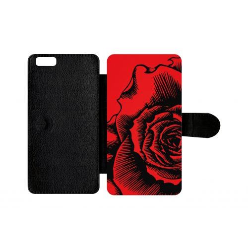 Etui A Rabat - Fleur Fond Fond Rouge - Compatible Avec Apple Iphone 6 Plus - Plastique - Bord Noir