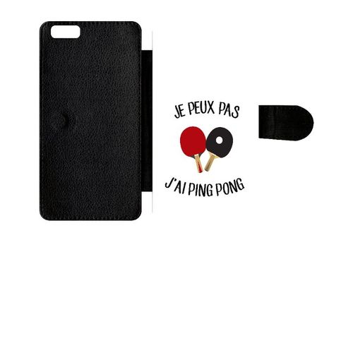 Etui A Rabat - Je Peux Pas J Ai Ping Pong Fond Blanc - Compatible Avec Apple Iphone 6+ - Plastique - Bord Noir