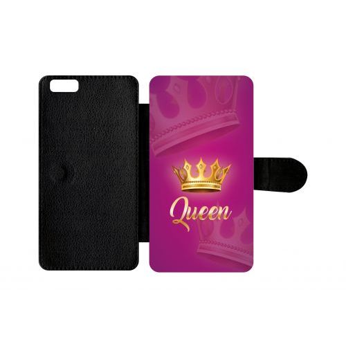 Etui A Rabat - Queen Fond Rose - Compatible Avec Apple Iphone 6 Plus - Plastique - Bord Noir