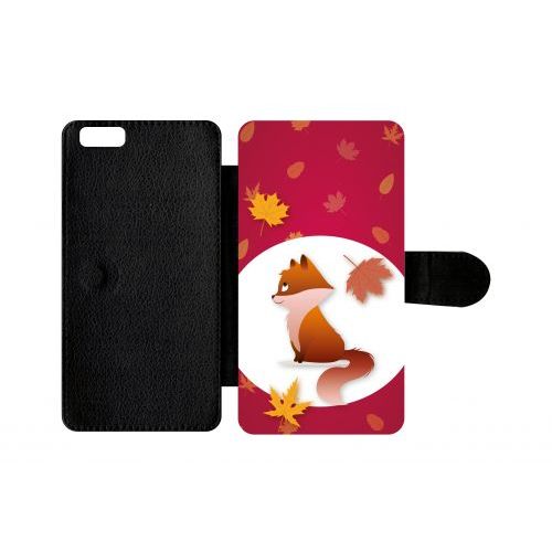 Etui A Rabat - Renard Fond Rouge - Compatible Avec Apple Iphone 6 Plus - Plastique - Bord Noir