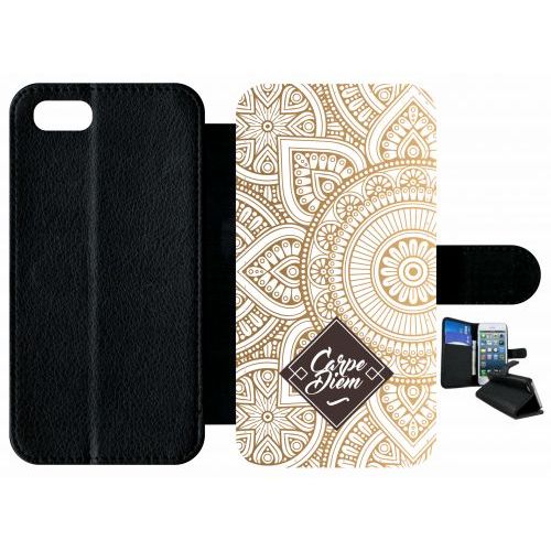 Etui A Rabat - Carpe Diem Modif Orient Fond Blanc - Compatible Avec Apple Iphone 7 - Plastique - Bord Noir