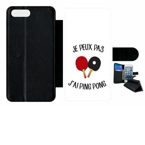 Etui A Rabat - Je Peux Pas J Ai Ping Pong Fond Blanc - Compatible Avec Apple Iphone 7+ - Plastique - Bord Noir