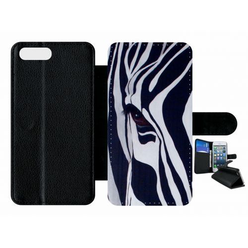 Etui A Rabat - Motif Zebre Noir Et Blanc - Compatible Avec Apple Iphone 7 Plus - Plastique - Bord Noir