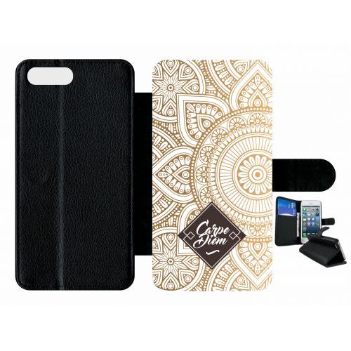 Etui A Rabat - Carpe Diem Modif Orient Fond Blanc - Compatible Avec Apple Iphone 8 Plus - Plastique - Bord Noir
