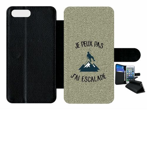 Etui A Rabat - Je Peux Pas J Ai Escalade Fond Texture Gris - Compatible Avec Apple Iphone 8 Plus - Plastique - Bord Noir
