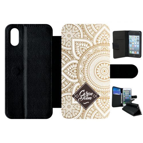 Etui A Rabat - Carpe Diem Modif Orient Fond Blanc - Compatible Avec Apple Iphone X - Plastique - Bord Noir