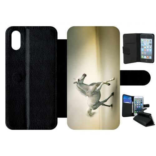 Etui  Rabat Iphone Xs - Cheval Blanc En Course - Simili-Cuir - Noir