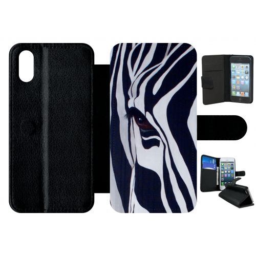 Etui A Rabat - Motif Zebre Noir Et Blanc - Compatible Avec Apple Iphone X - Plastique - Bord Noir