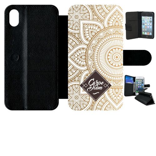 Etui A Rabat - Carpe Diem Modif Orient Fond Blanc - Compatible Avec Apple Iphone Xr - Simili-Cuir - Bord Noir