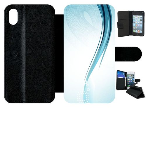 Etui  Rabat Iphone Xr - Forme Bleu Arrondi - Simili-Cuir - Noir