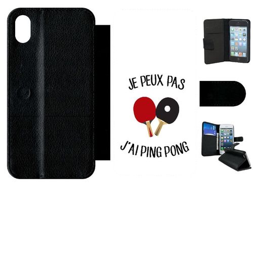 Etui A Rabat - Je Peux Pas J Ai Ping Pong Fond Blanc - Compatible Avec Apple Iphone Xr - Simili-Cuir - Bord Noir