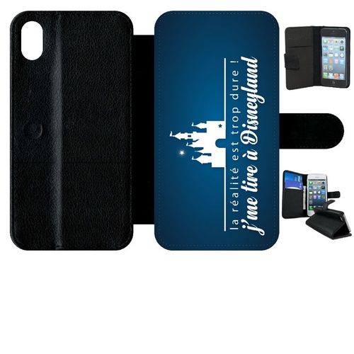Etui A Rabat - La Realite Est Tropdure Jme Tire A Disney Fond Bleu Fonc - Compatible Avec Apple Iphone Xr - Simili-Cuir - Bord Noir
