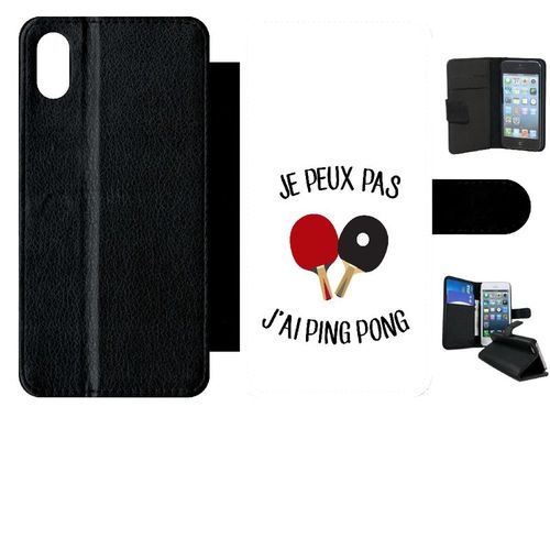 Etui A Rabat - Je Peux Pas J Ai Ping Pong Fond Blanc - Compatible Avec Apple Iphone Xs Max - Simili-Cuir - Bord Noir