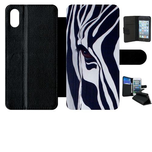 Etui A Rabat - Motif Zebre Noir Et Blanc - Compatible Avec Apple Iphone Xs Max - Simili-Cuir - Bord Noir