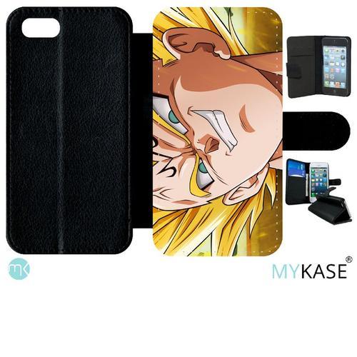 Etui  Rabat Iphone Se 2020 - Dbz Majin Vegeta Super Sayen - Simili-Cuir - Noir