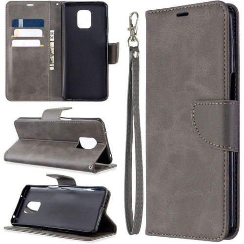 tui  Rabat En Cuir Pu Avec Support Pour Cartes Et Dragonne Pour Xiaomi Redmi Note 9s/Note 9 Pro/Note 9 Pro Max Gris